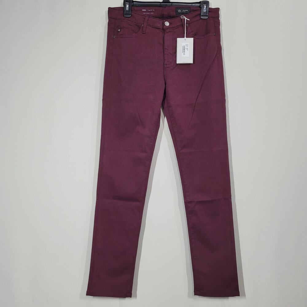 AG Prima Mid Rise Sateen Cigarette Jeans in Moop (Burgundy) 33